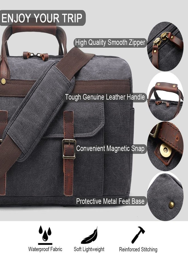 SOAEON Duffle Bag for Men Waterproof Genuine Leather Canvas Travel Duffel Bags for Women Overnight Weekender Bag for Traveling, Black - Image 4